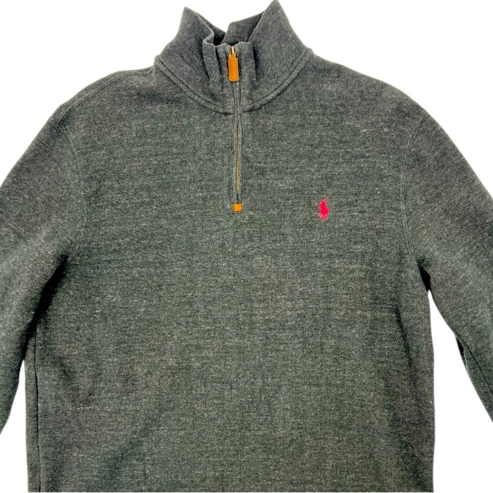 Polo Ralph Lauren  Grey Quarter Zip Old Money Leather Pull Zipper Turtleneck L